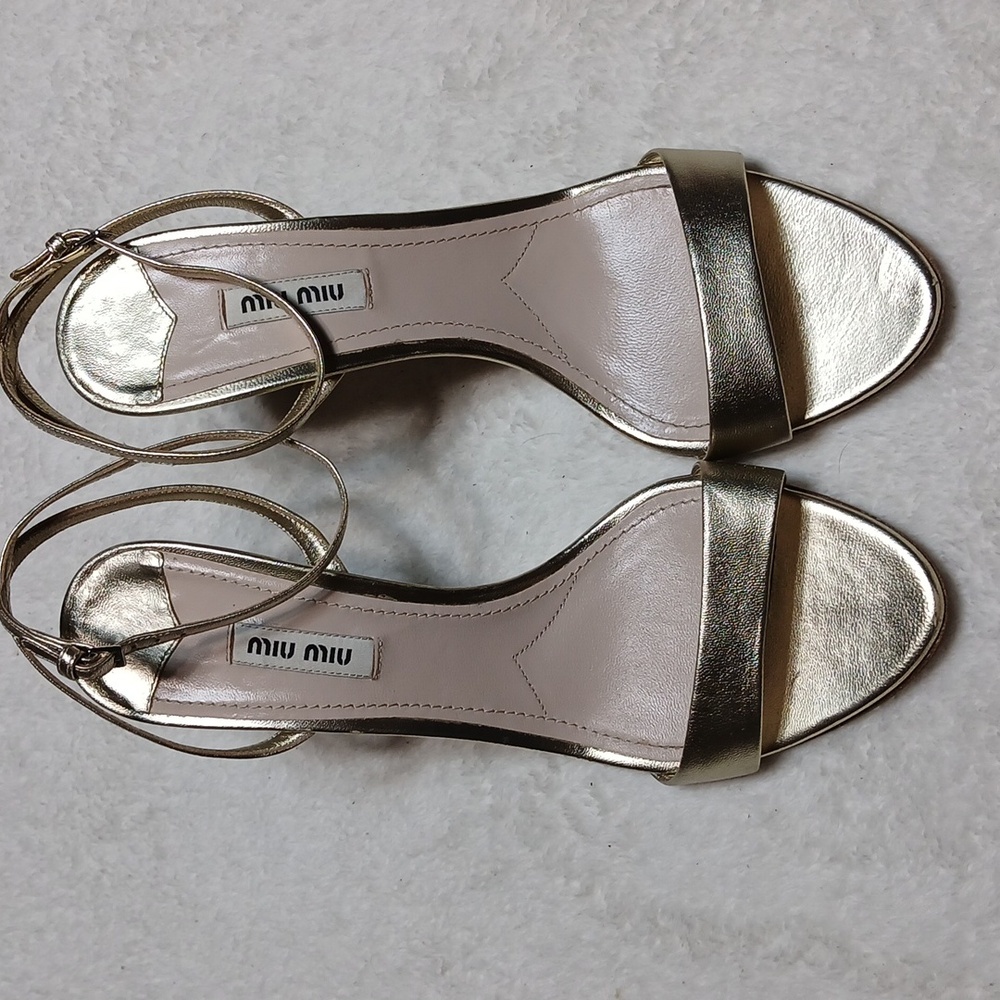 Miu Miu Metallic Gold Leather Jeweled Heels Size 40